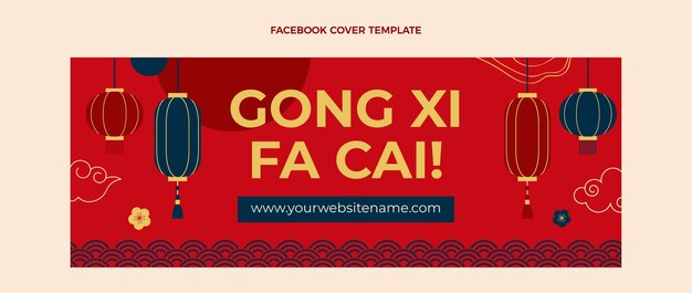 Flat chinese new year social media cover template