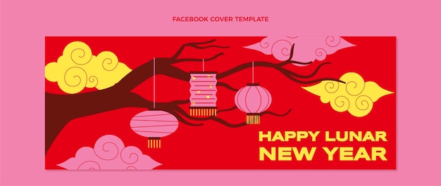 Flat chinese new year social media cover template