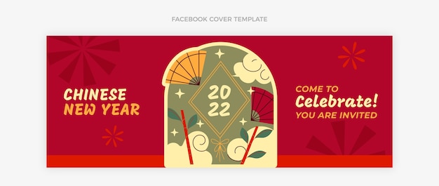 Flat chinese new year social media cover template Free Vector