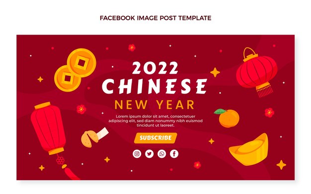Flat chinese new year social media post template