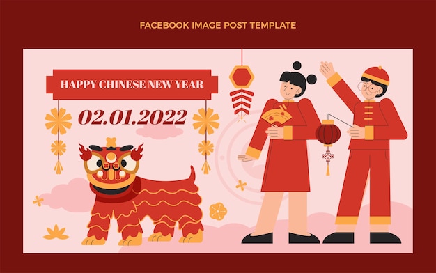 Flat chinese new year social media post template