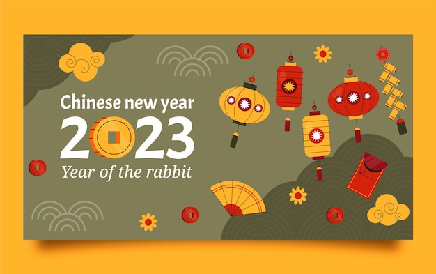 Flat chinese new year social media post template