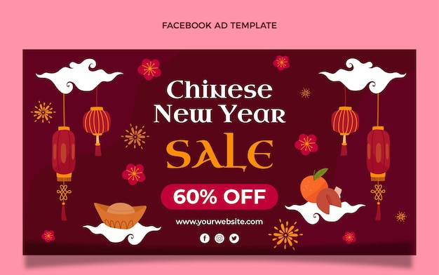 Free vector flat chinese new year social media promo template