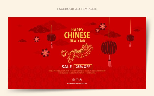 Flat chinese new year social media promo template