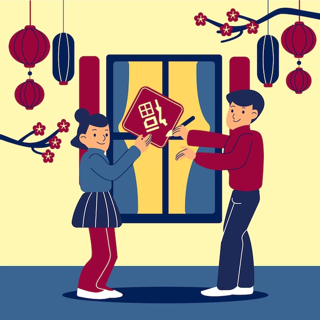 Free vector flat chinese new year spring couplet illustration