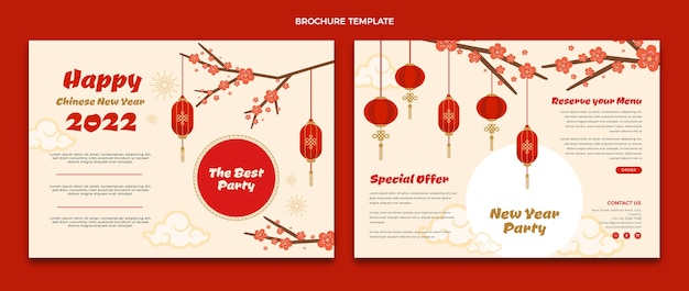 Free vector flat chinese new year trifold brochure template