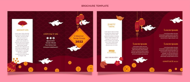 Flat chinese new year trifold brochure template