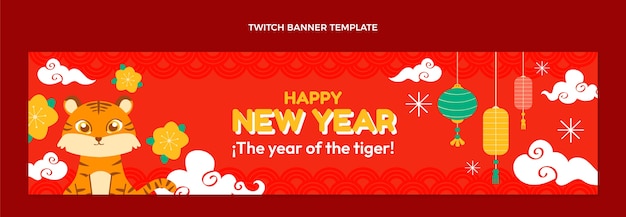 Free vector flat chinese new year twitch banner