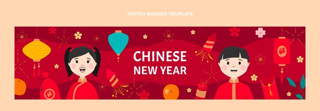 Free vector flat chinese new year twitch banner