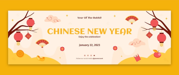 Flat chinese new year twitter header template