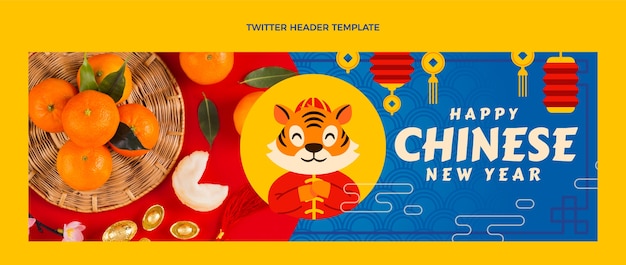 Free vector flat chinese new year twitter header