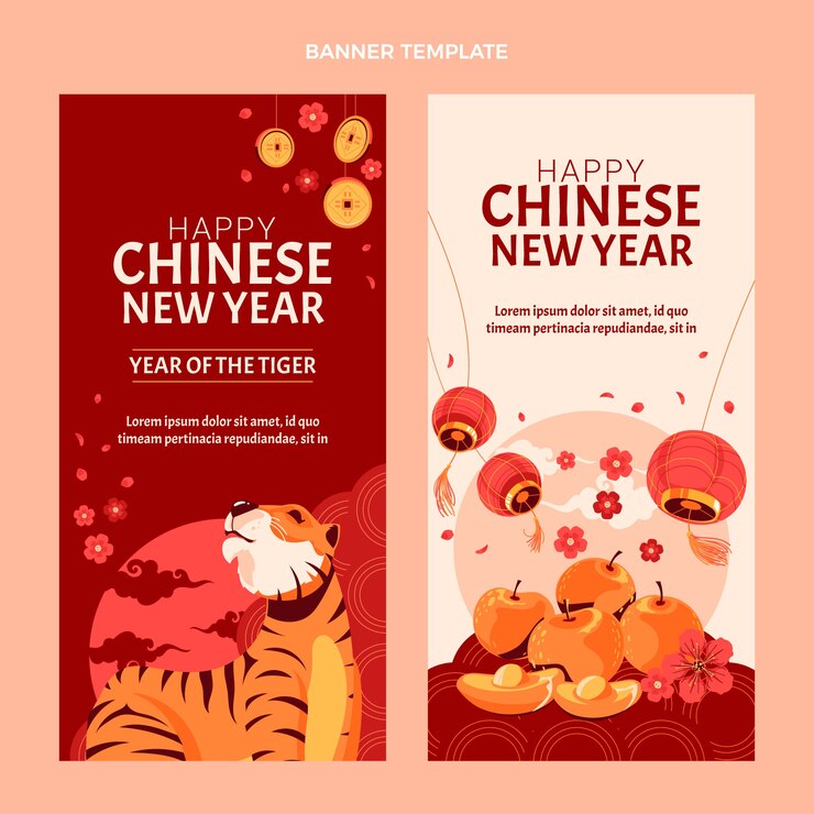 Free Vector flat chinese new year vertical banners set