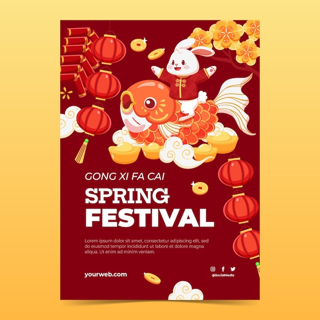 Free vector flat chinese new year vertical flyer template