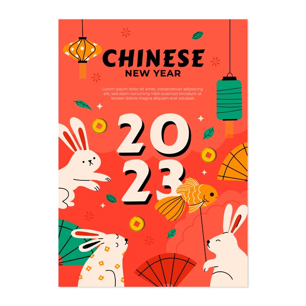 Flat chinese new year vertical flyer template