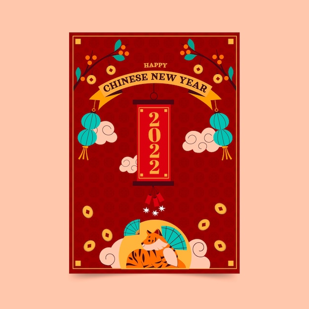 Flat chinese new year vertical poster template