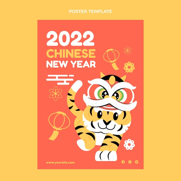 Flat chinese new year vertical poster template Premium Vector