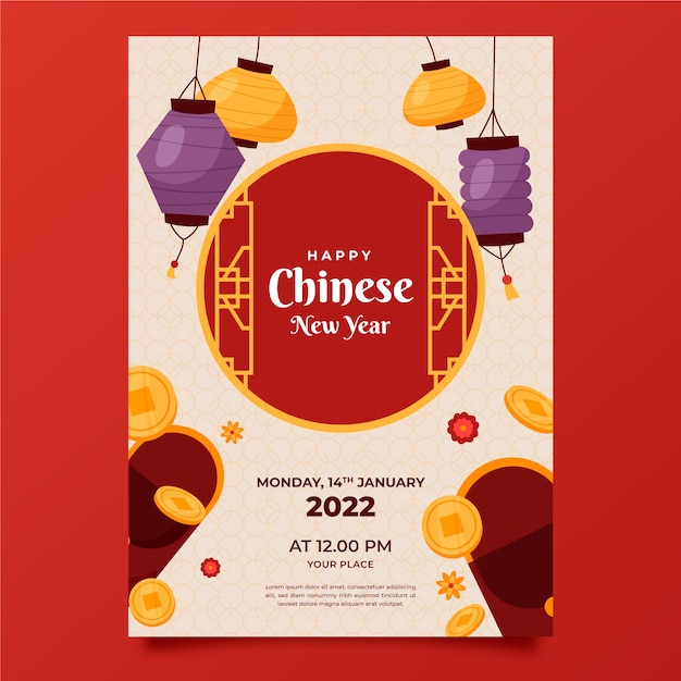 Flat chinese new year vertical poster template