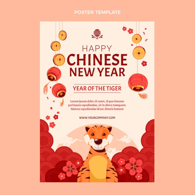 Flat chinese new year vertical poster template Premium Vector