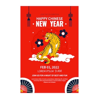 Flat chinese new year vertical poster template