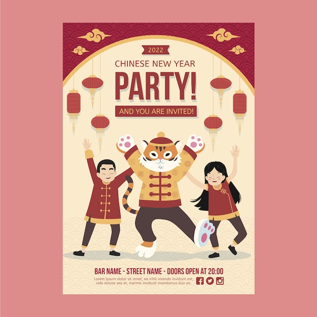 Flat chinese new year vertical poster template