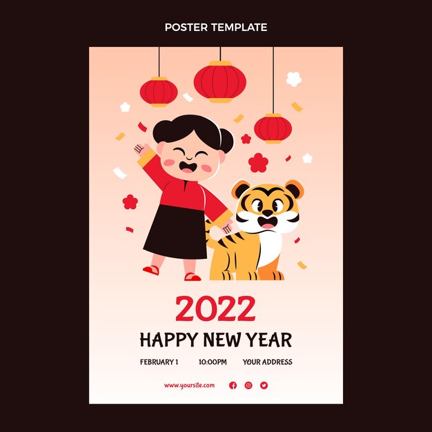 Flat chinese new year vertical poster template