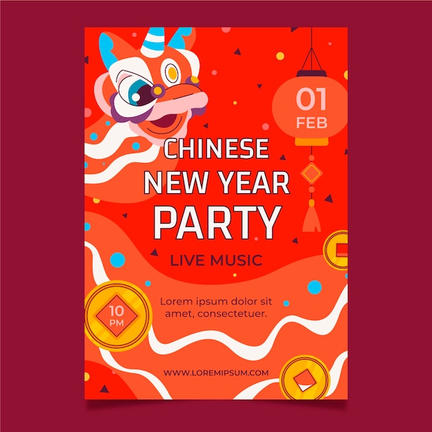 Flat chinese new year vertical poster template