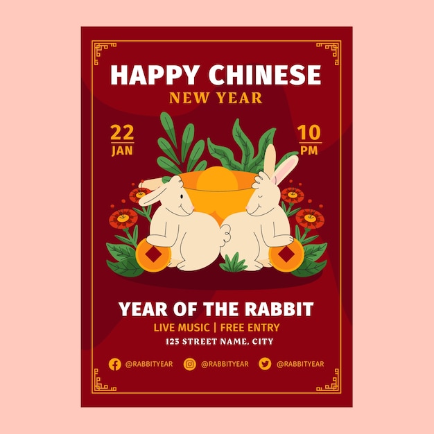 Vettore gratuito modello di poster verticale piatto capodanno cinese