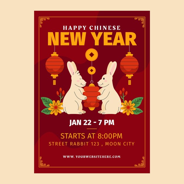 Flat chinese new year vertical poster template