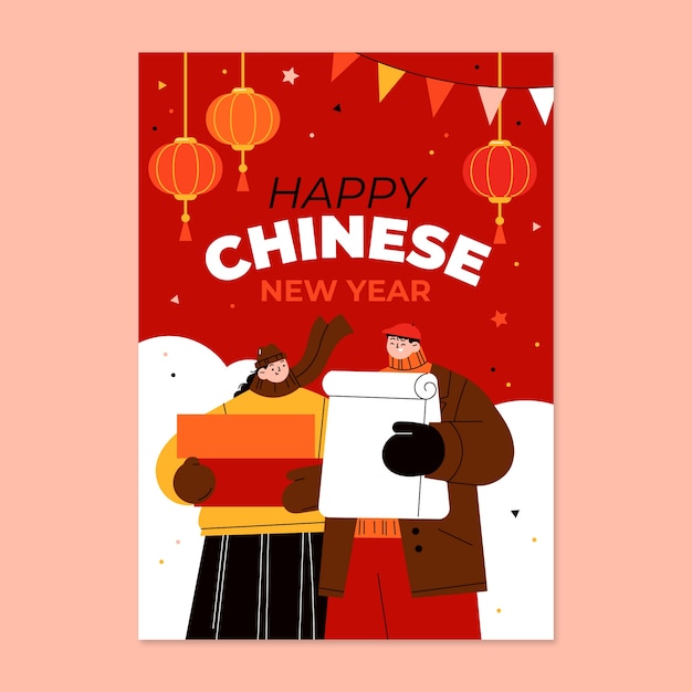 Flat chinese new year vertical poster template