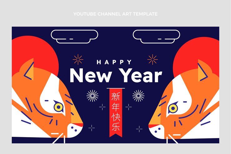 무료 Vector 평평한 중국 새해 youtube 채널 아트