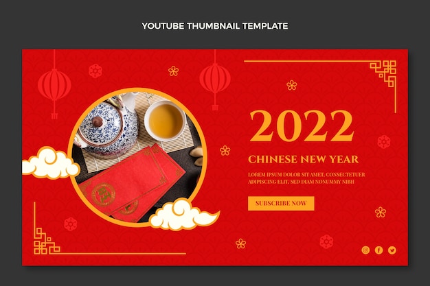 Free vector flat chinese new year youtube thumbnail