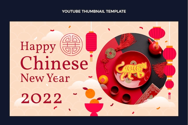 Free vector flat chinese new year youtube thumbnail