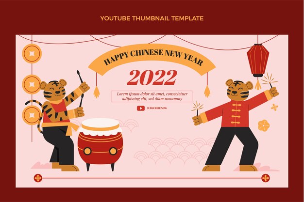 Free vector flat chinese new year youtube thumbnail