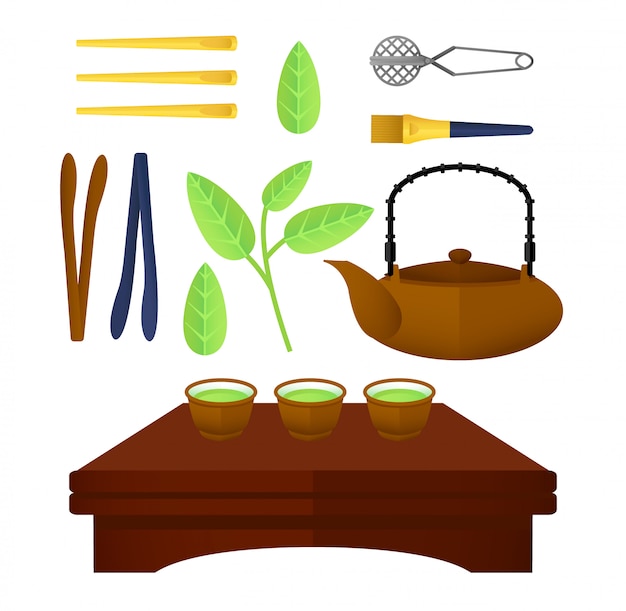 Free vector flat chinese tea elements set