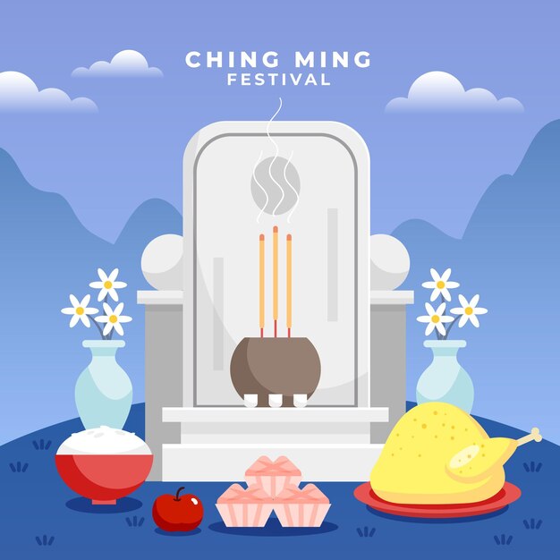 Flat ching ming festival celebration illustration