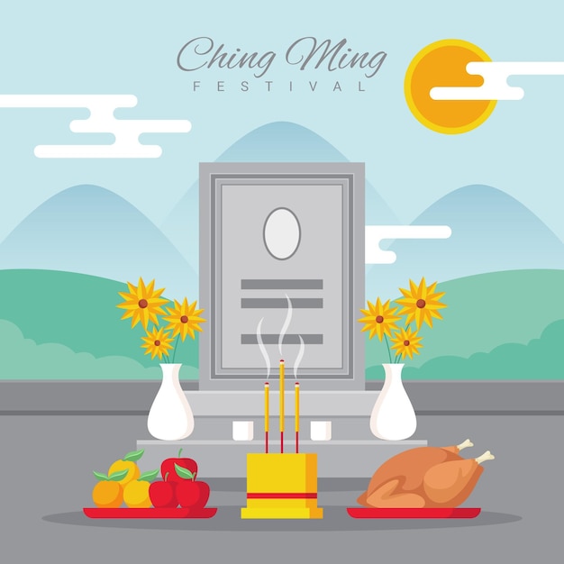 Flat ching ming festival celebration illustration