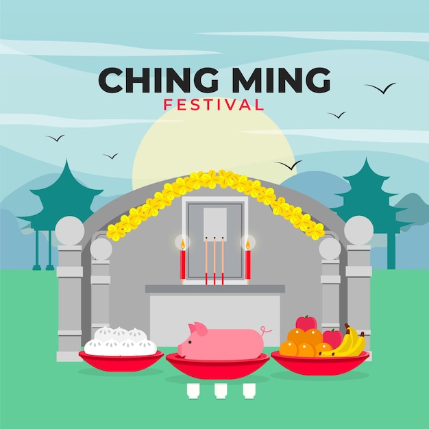 Vettore gratuito illustrazione di festival piatto ching ming