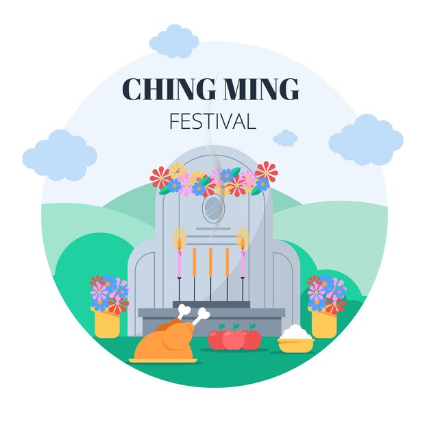 Flat ching ming festival illustration