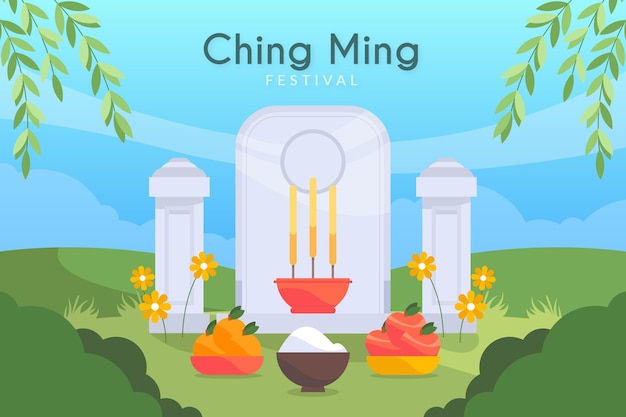 Flat ching ming festival illustration