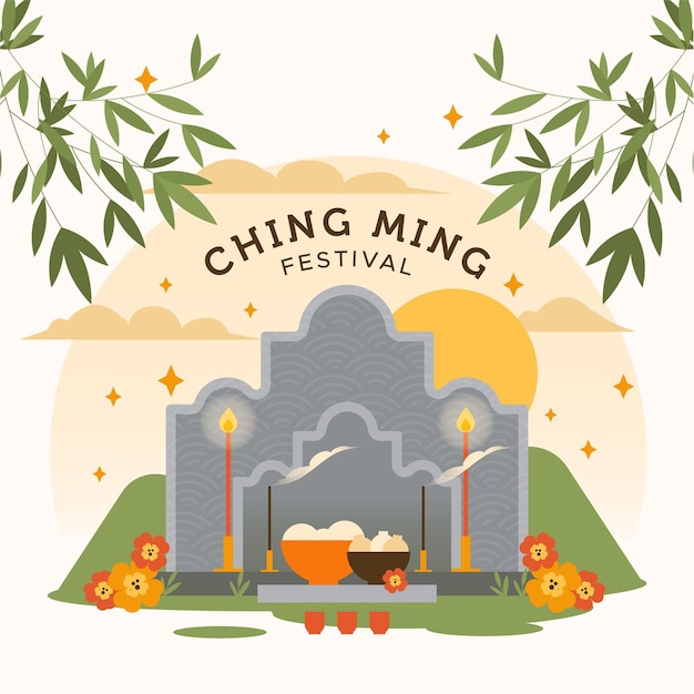 Flat ching ming festival illustration