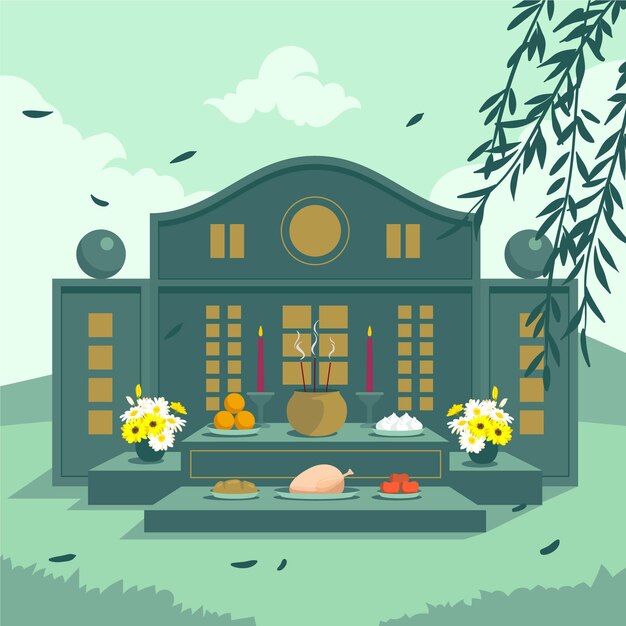 flat ching ming festival illustration