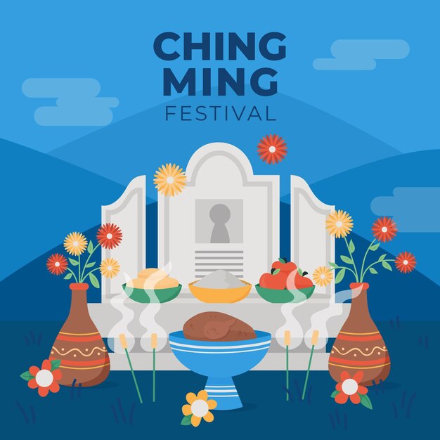 flat ching ming festival illustration