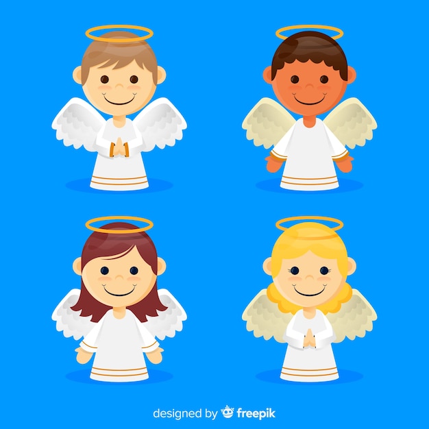 Flat christmas angel set