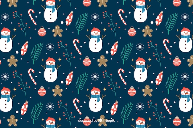 Sfondo di natale piatto con snowmans