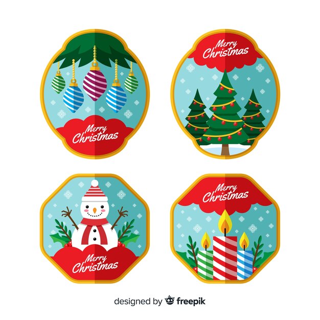 Flat christmas badge set