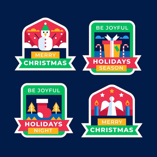 Free vector flat christmas badges collection