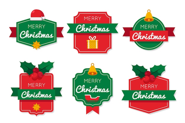 Free vector flat christmas badges collection