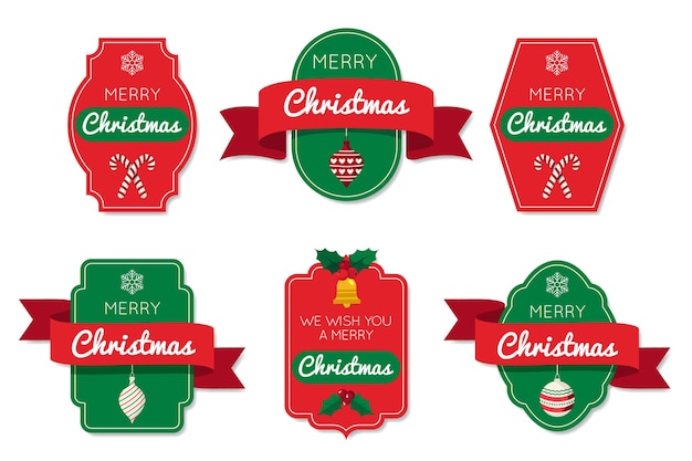 Free vector flat christmas badges collection