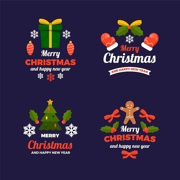 Free vector flat christmas badges collection