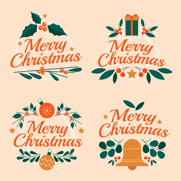 Free vector flat christmas badges collection